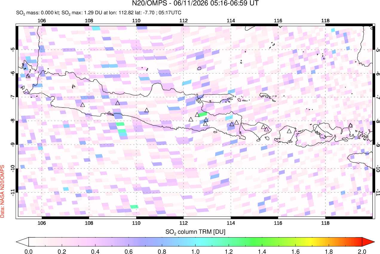 A sulfur dioxide image over Java, Indonesia on Jun 11, 2026.