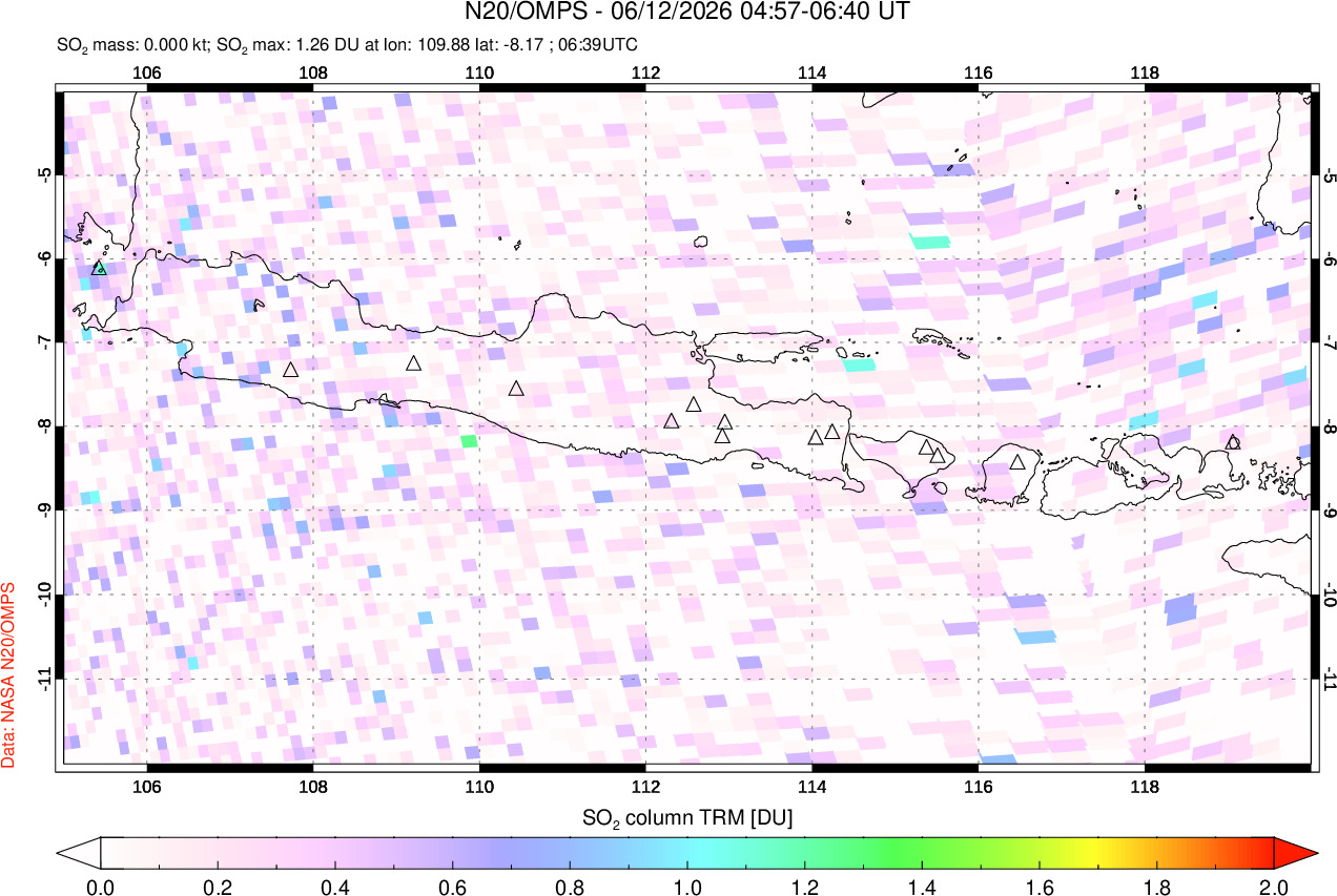 A sulfur dioxide image over Java, Indonesia on Jun 12, 2026.
