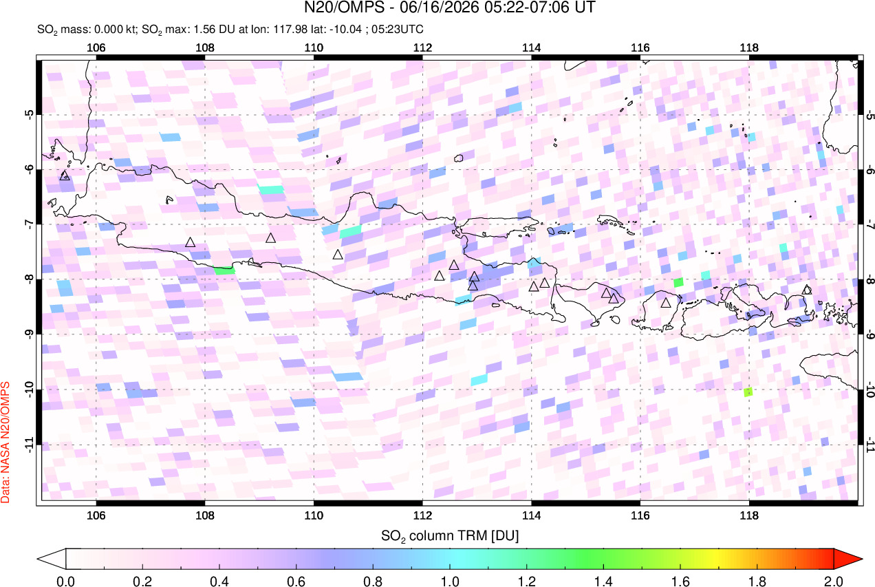 A sulfur dioxide image over Java, Indonesia on Jun 16, 2026.
