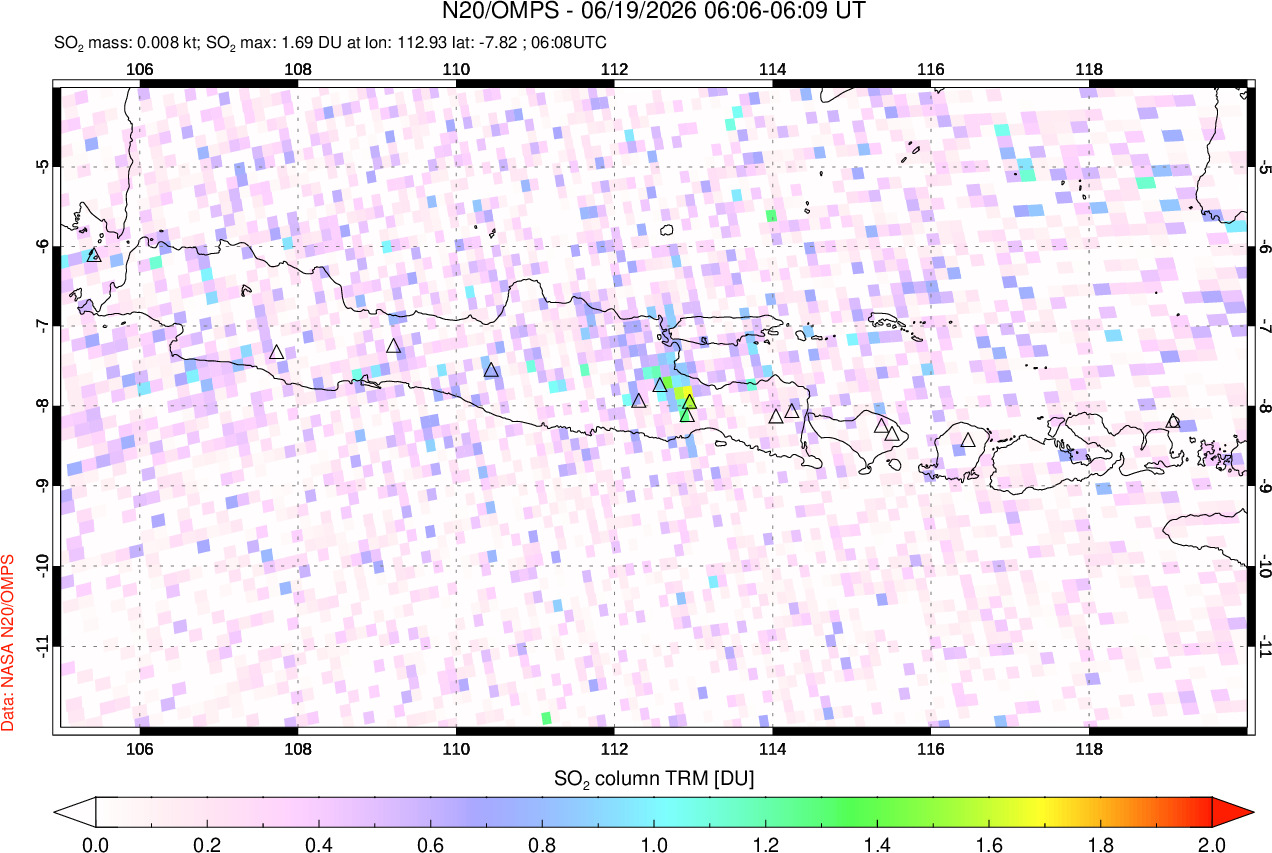 A sulfur dioxide image over Java, Indonesia on Jun 19, 2026.