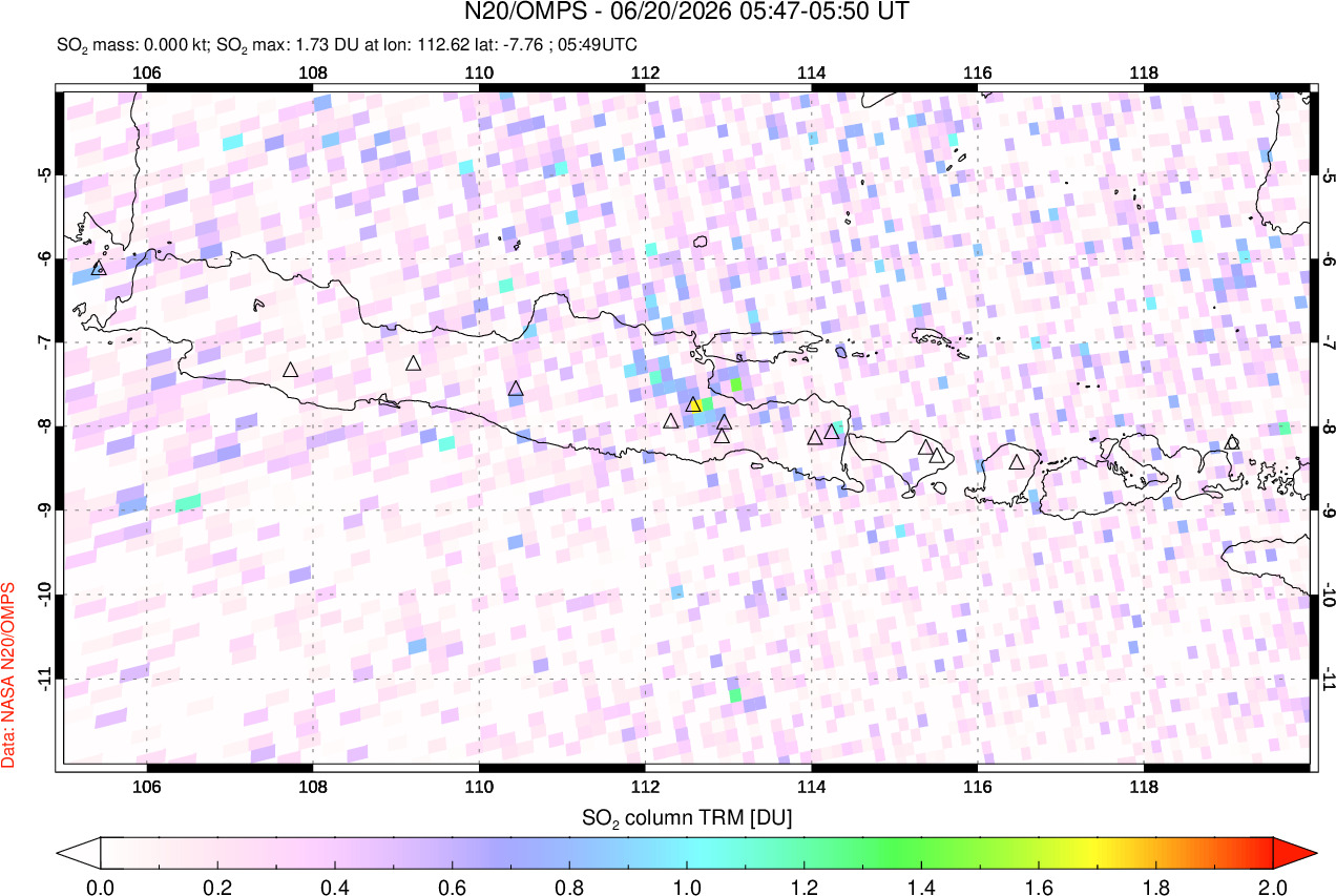 A sulfur dioxide image over Java, Indonesia on Jun 20, 2026.