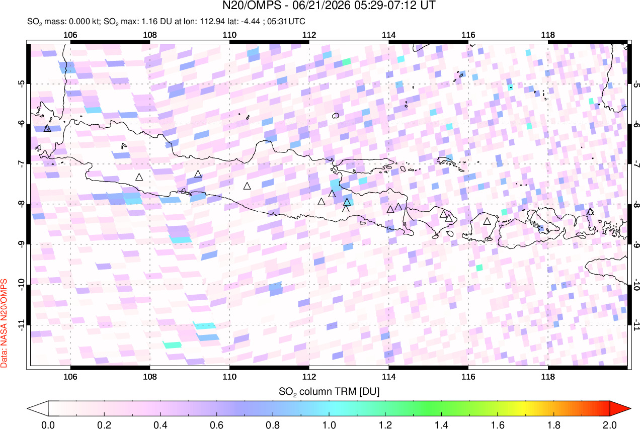 A sulfur dioxide image over Java, Indonesia on Jun 21, 2026.