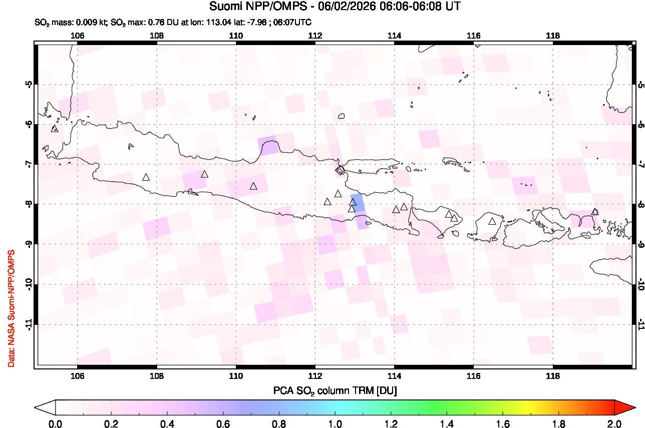 A sulfur dioxide image over Java, Indonesia on Jun 02, 2026.