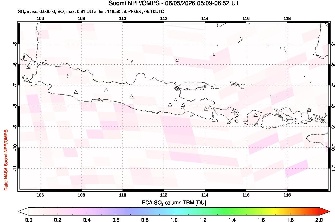 A sulfur dioxide image over Java, Indonesia on Jun 05, 2026.