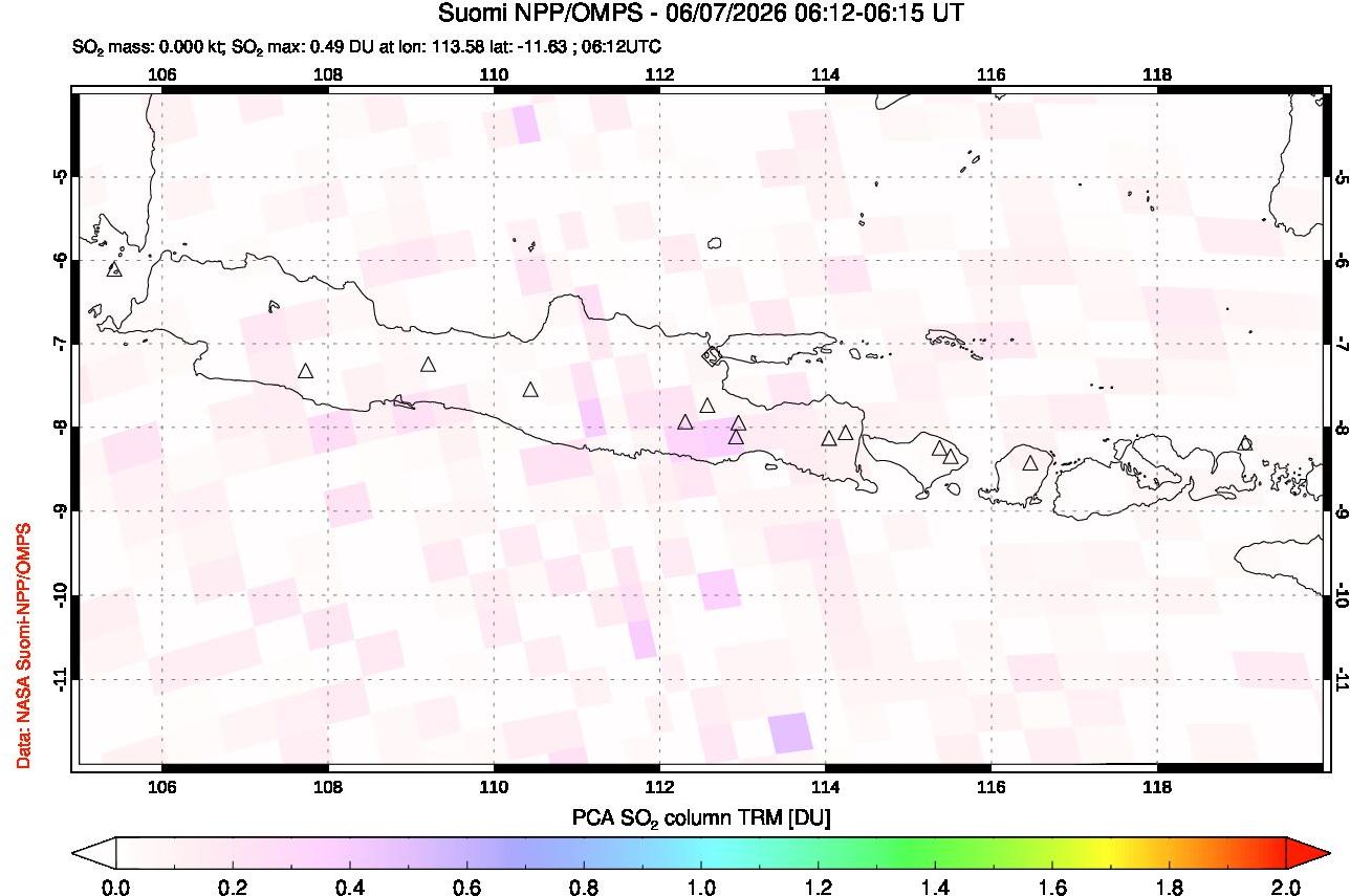 A sulfur dioxide image over Java, Indonesia on Jun 07, 2026.