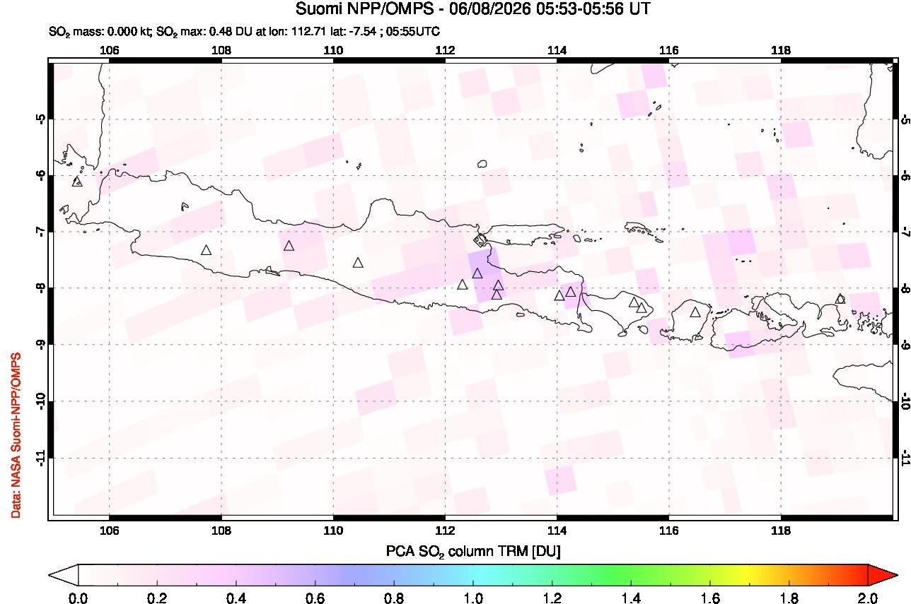 A sulfur dioxide image over Java, Indonesia on Jun 08, 2026.
