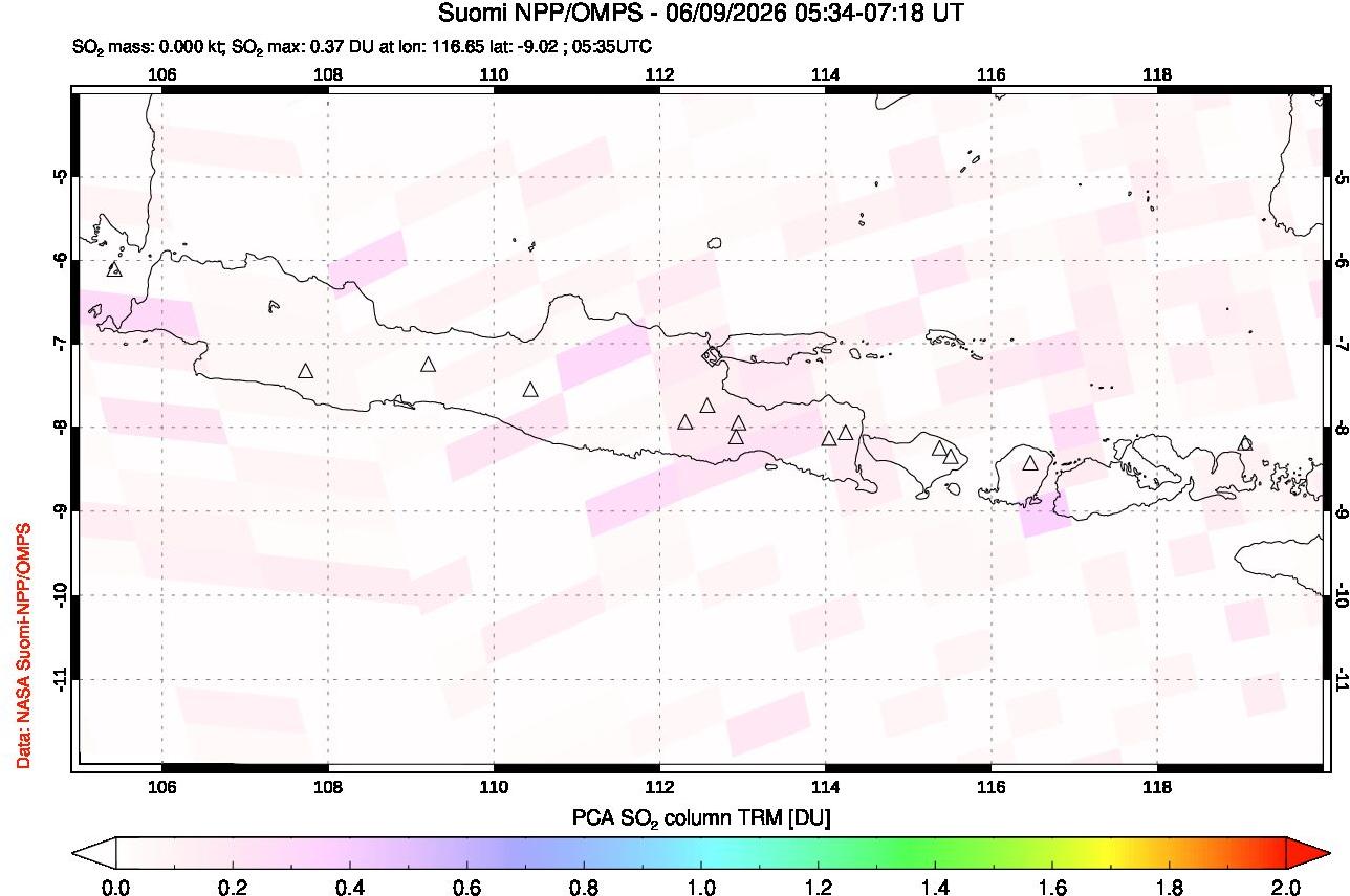 A sulfur dioxide image over Java, Indonesia on Jun 09, 2026.