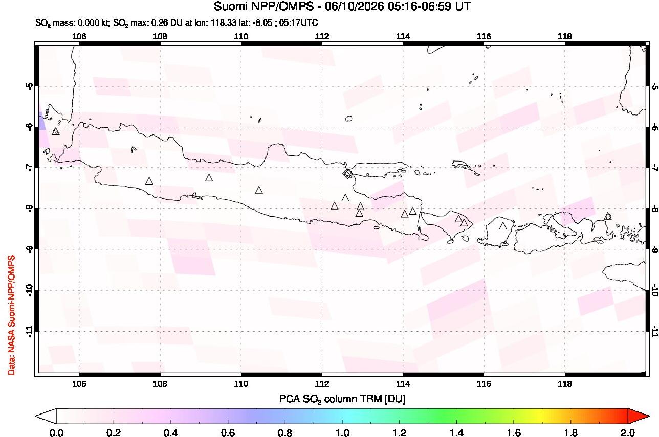 A sulfur dioxide image over Java, Indonesia on Jun 10, 2026.