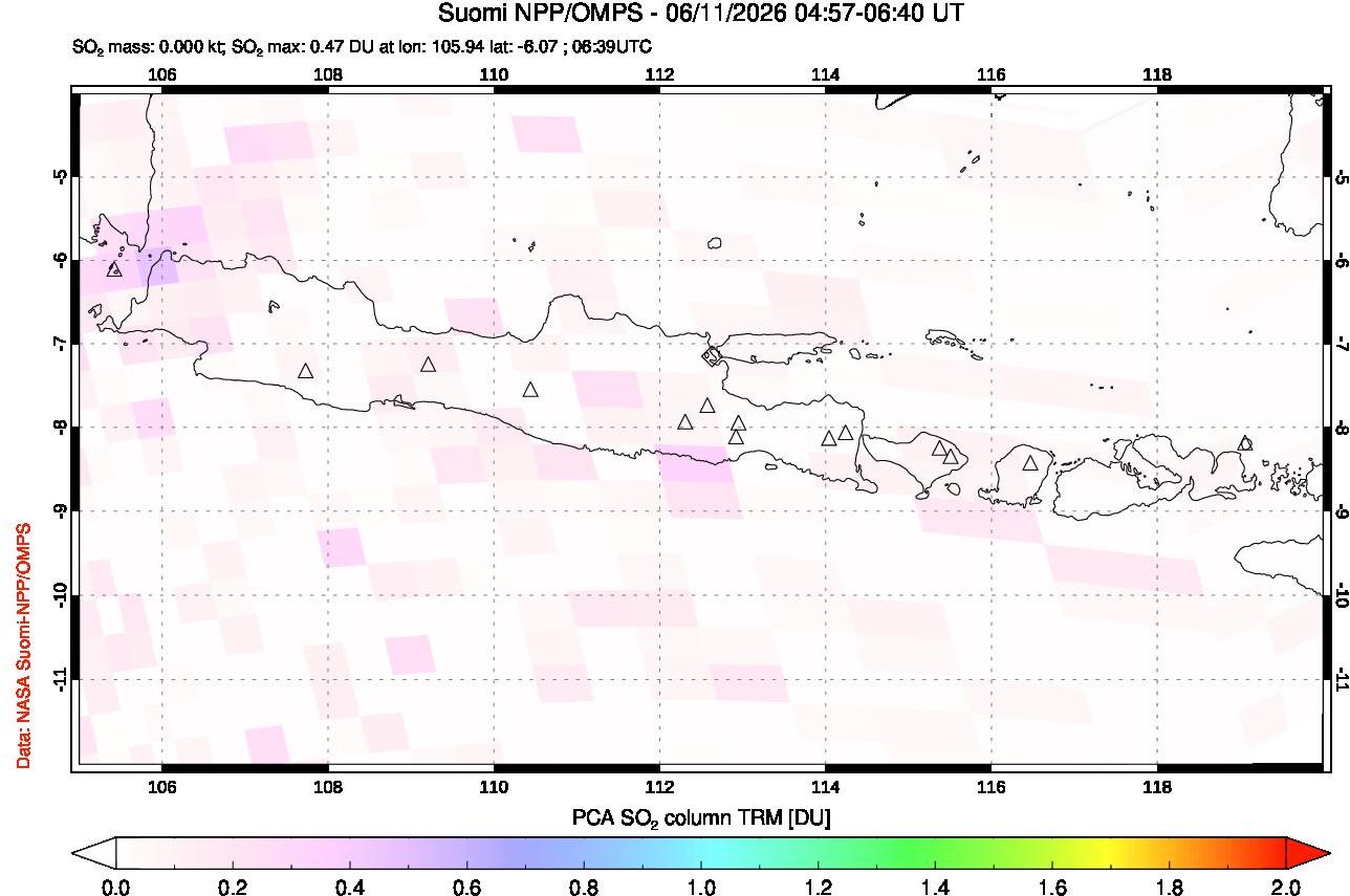 A sulfur dioxide image over Java, Indonesia on Jun 11, 2026.
