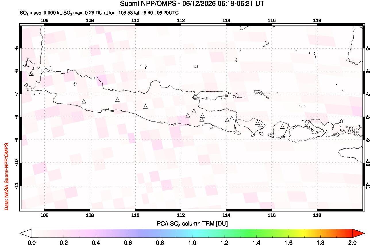 A sulfur dioxide image over Java, Indonesia on Jun 12, 2026.