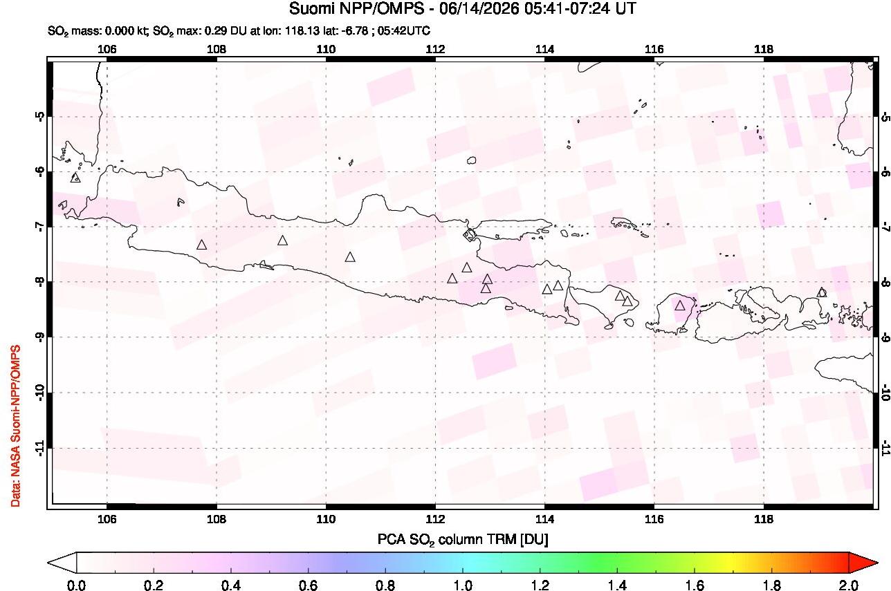 A sulfur dioxide image over Java, Indonesia on Jun 14, 2026.