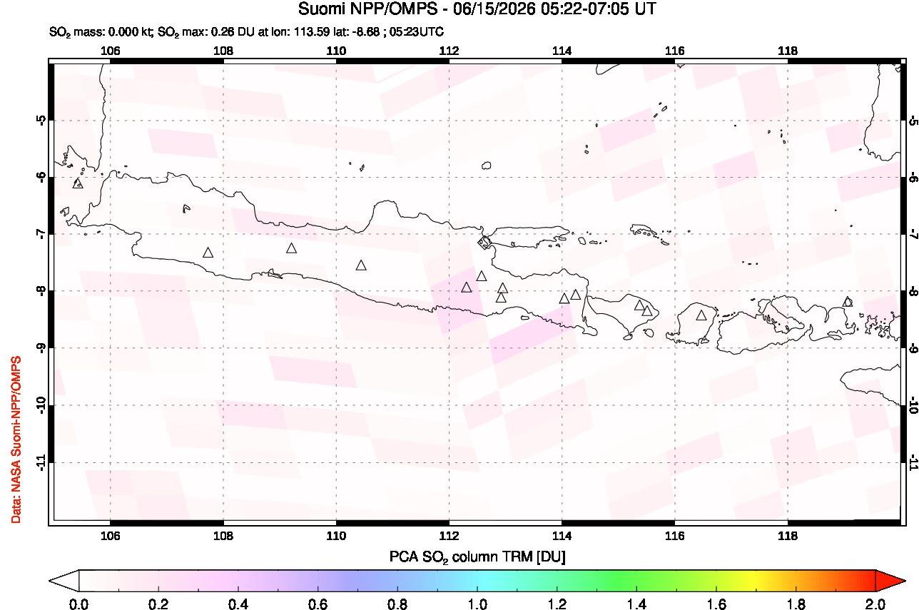A sulfur dioxide image over Java, Indonesia on Jun 15, 2026.