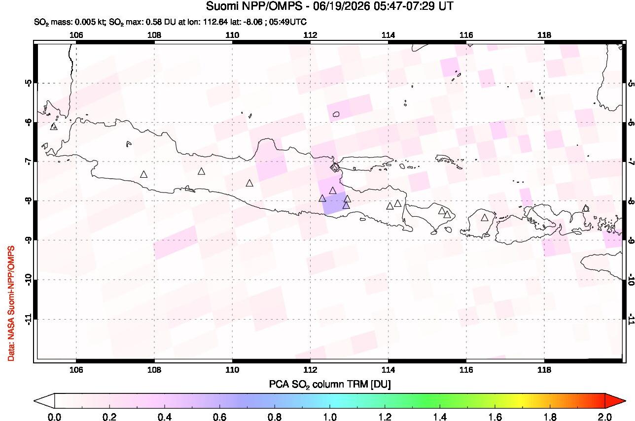 A sulfur dioxide image over Java, Indonesia on Jun 19, 2026.