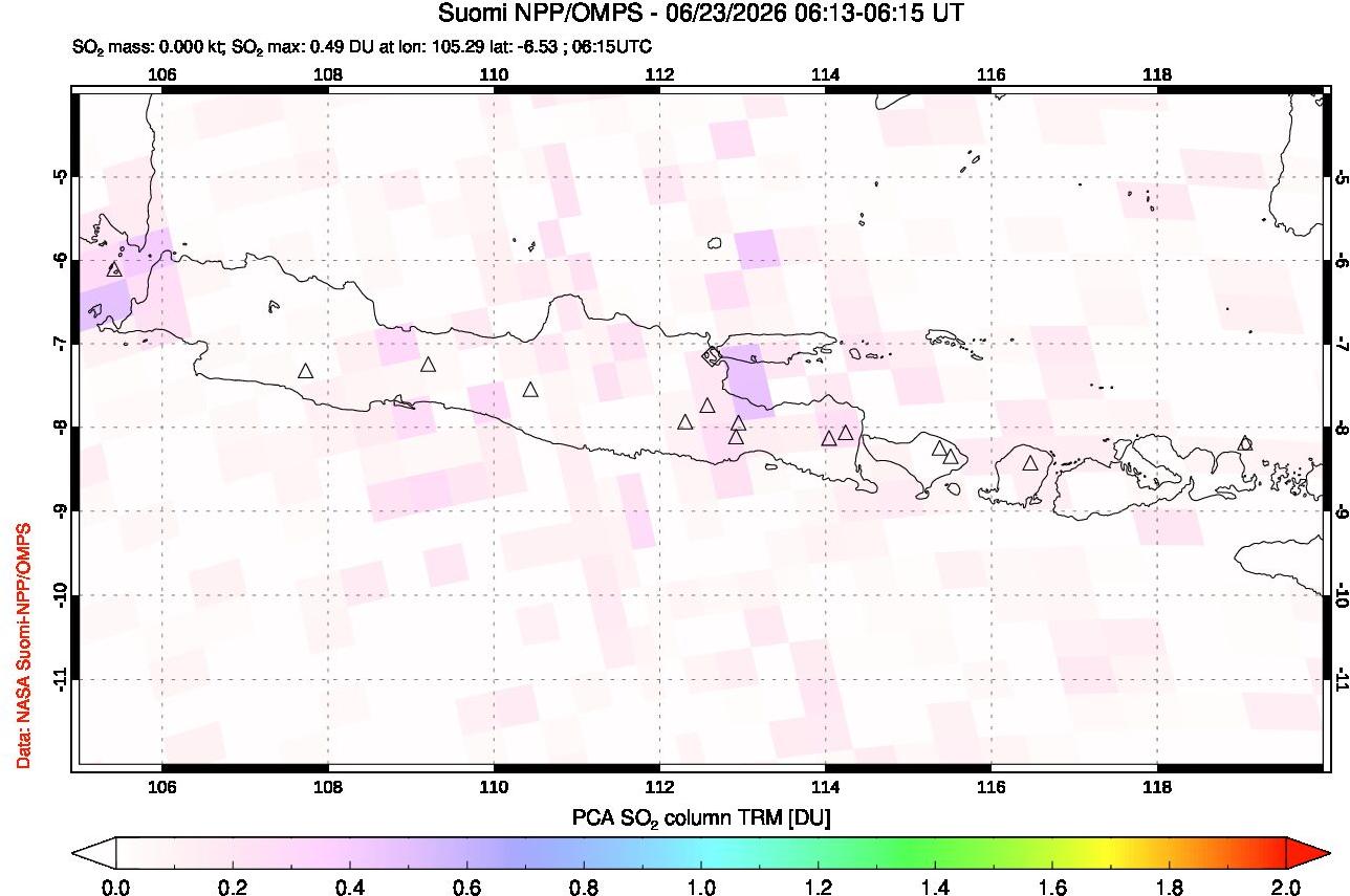 A sulfur dioxide image over Java, Indonesia on Jun 23, 2026.