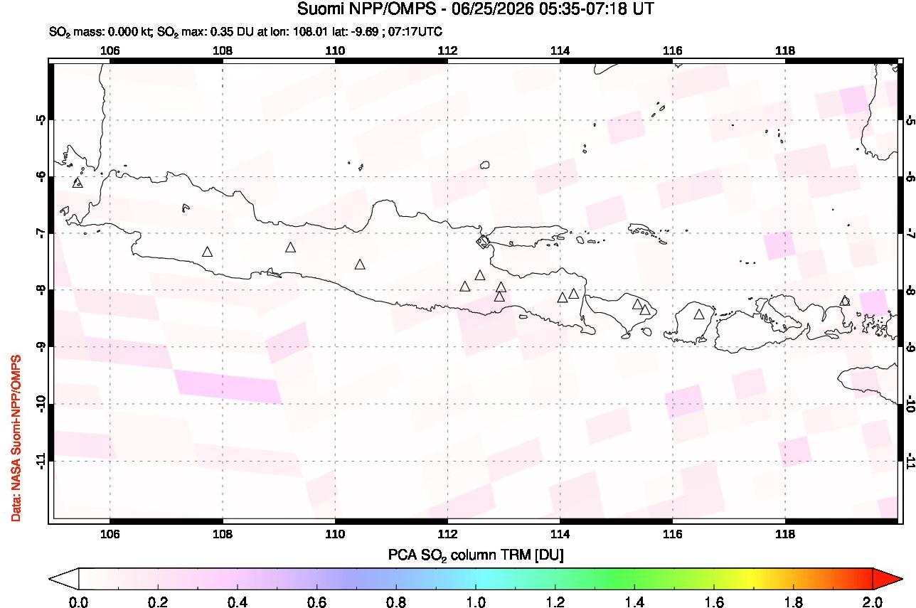 A sulfur dioxide image over Java, Indonesia on Jun 25, 2026.