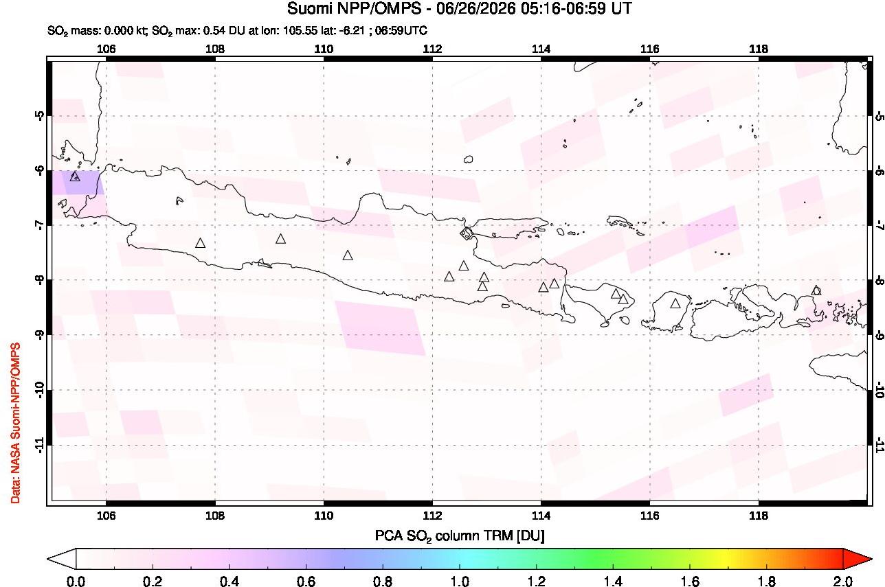 A sulfur dioxide image over Java, Indonesia on Jun 26, 2026.