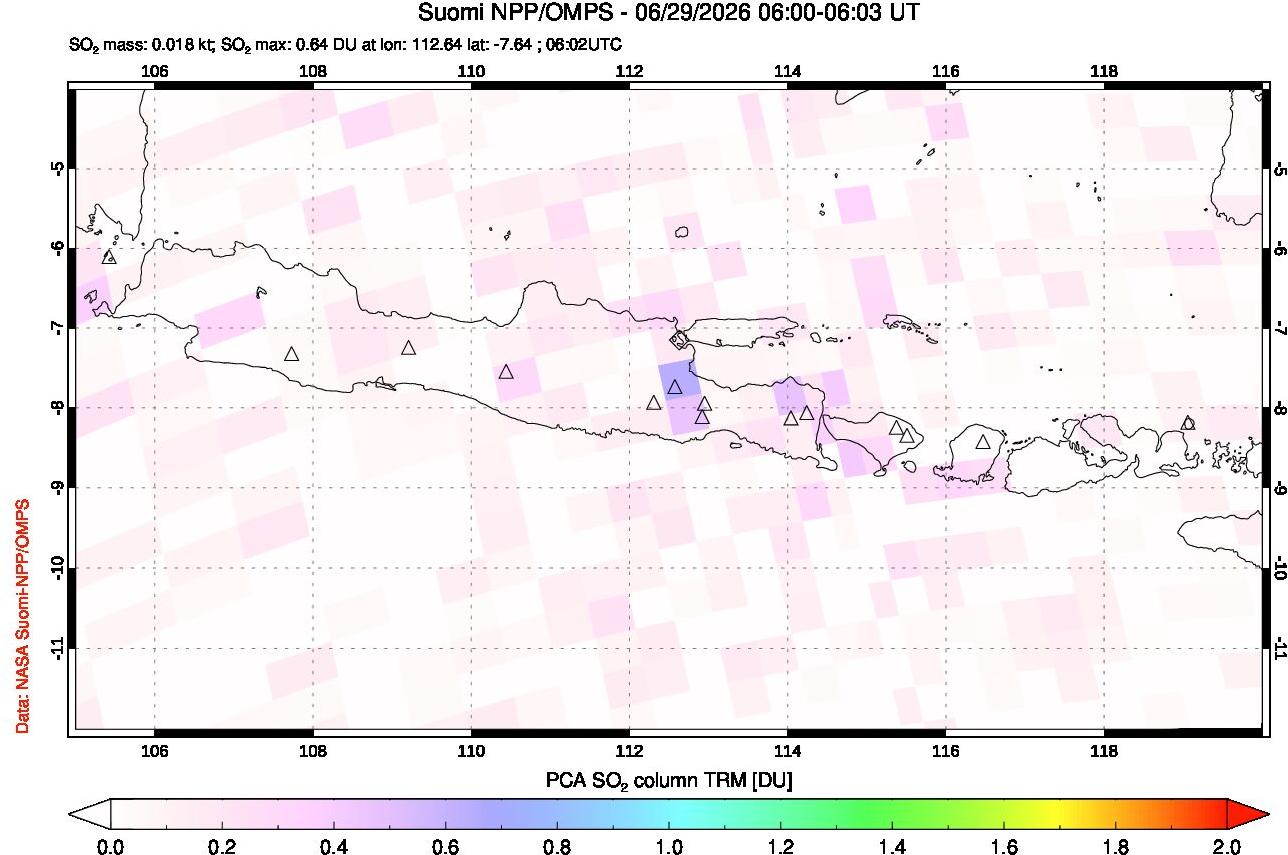 A sulfur dioxide image over Java, Indonesia on Jun 29, 2026.