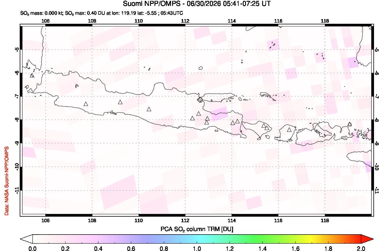 A sulfur dioxide image over Java, Indonesia on Jun 30, 2026.