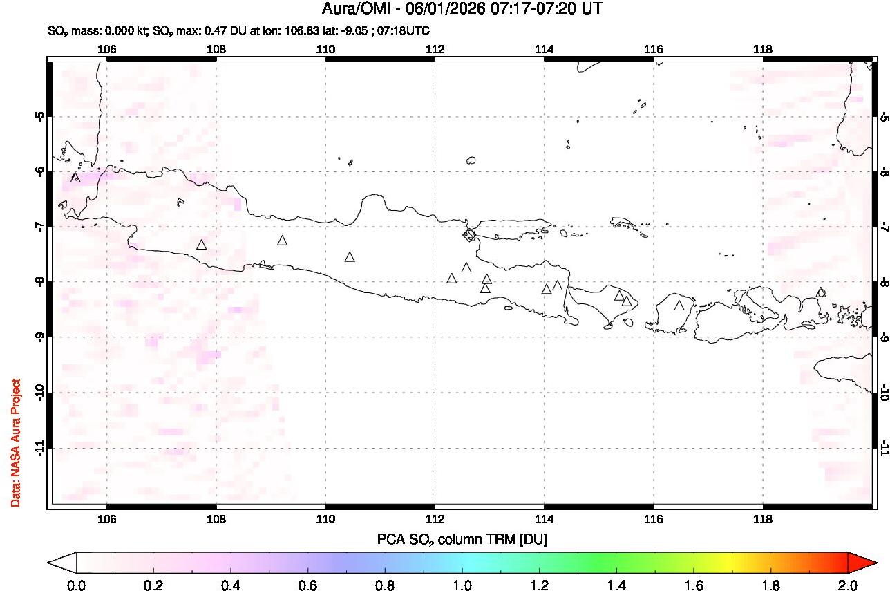 A sulfur dioxide image over Java, Indonesia on Jun 01, 2026.