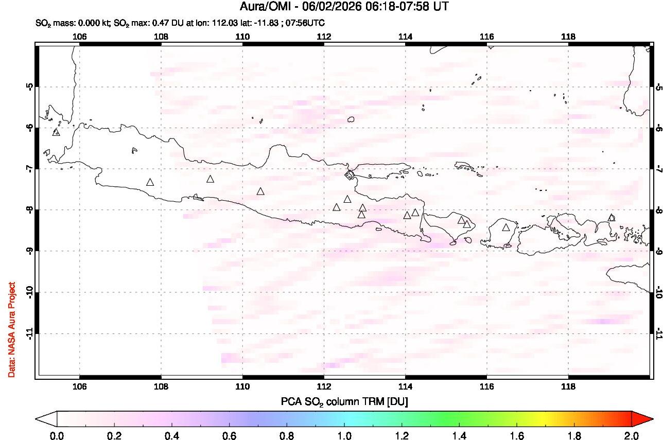 A sulfur dioxide image over Java, Indonesia on Jun 02, 2026.