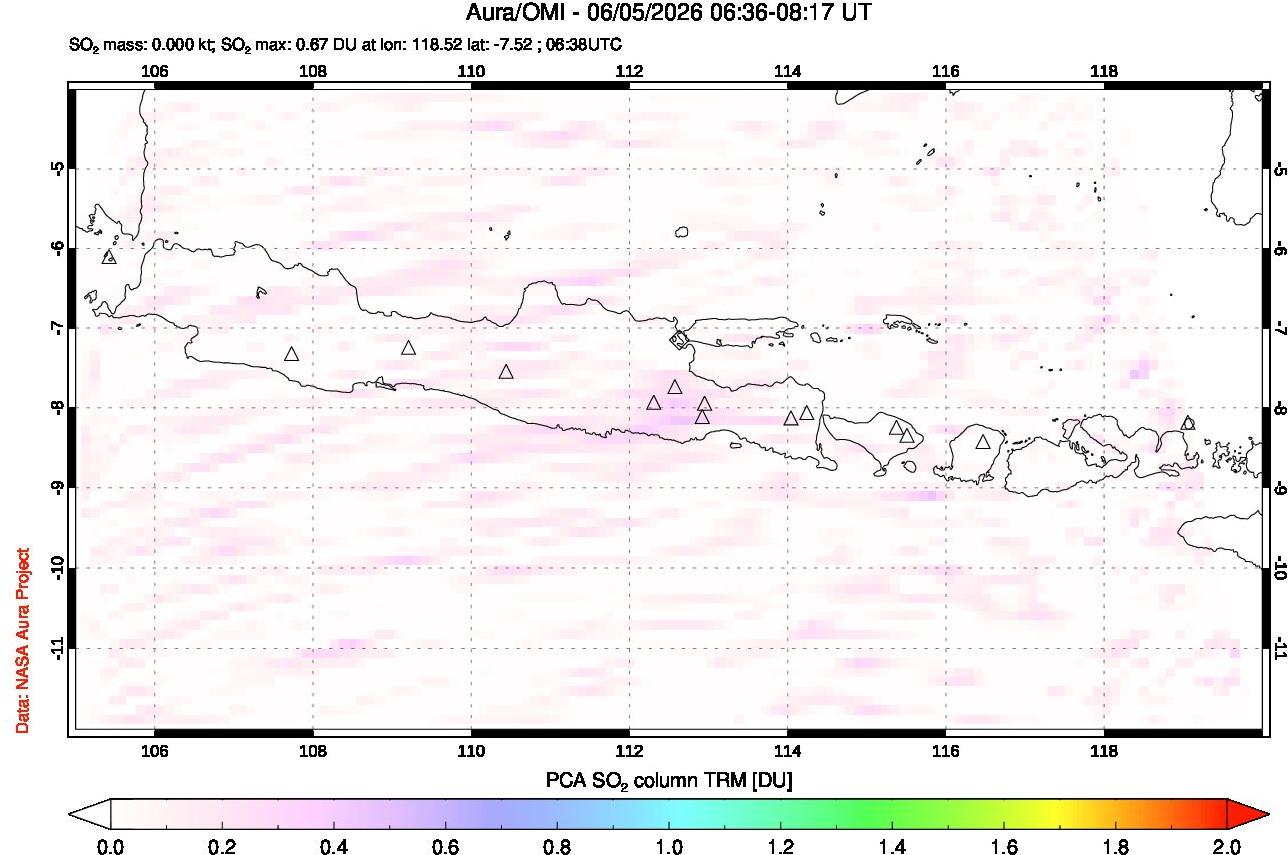 A sulfur dioxide image over Java, Indonesia on Jun 05, 2026.