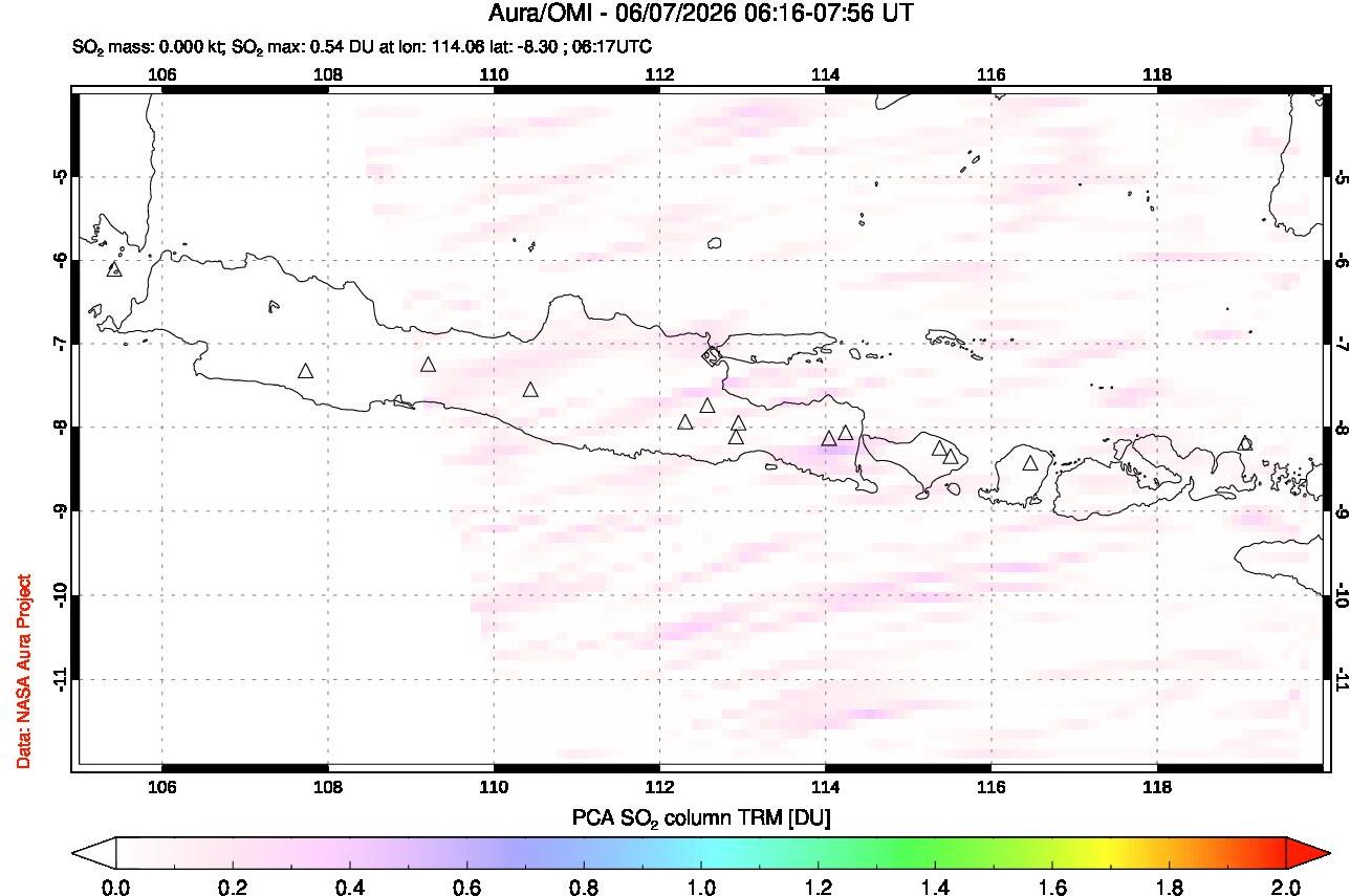 A sulfur dioxide image over Java, Indonesia on Jun 07, 2026.