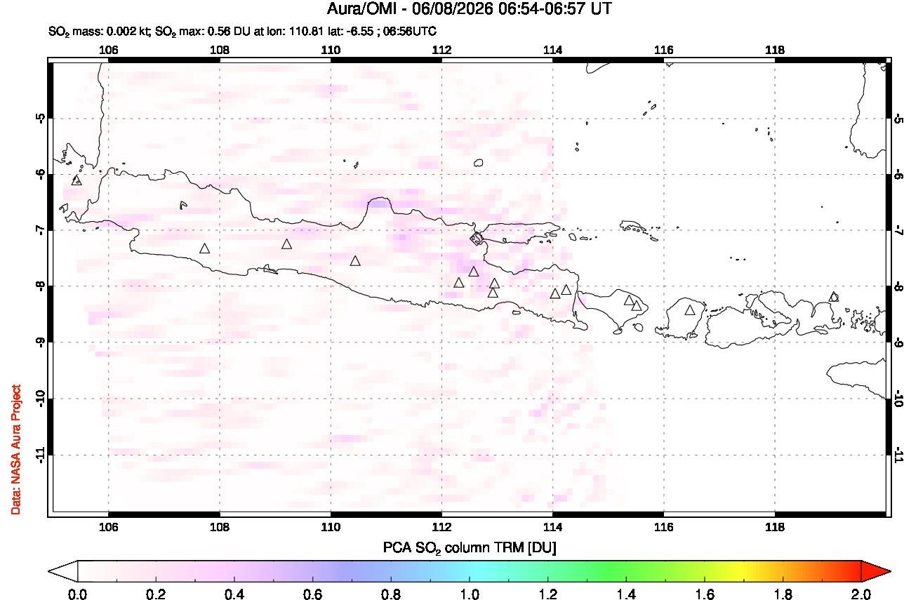 A sulfur dioxide image over Java, Indonesia on Jun 08, 2026.
