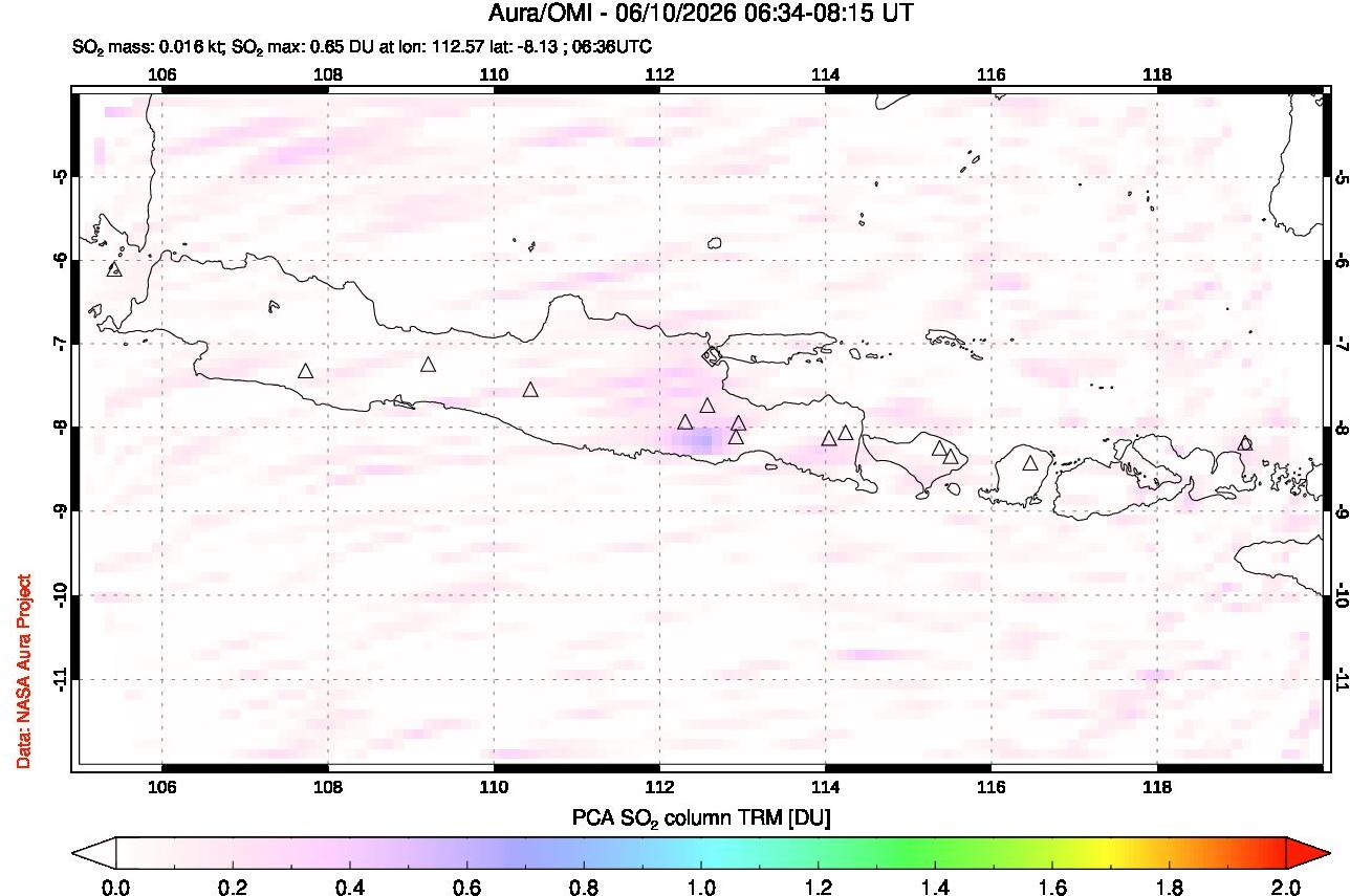 A sulfur dioxide image over Java, Indonesia on Jun 10, 2026.