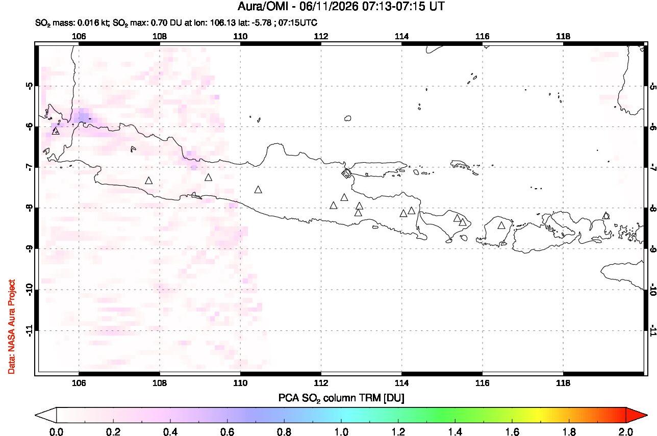 A sulfur dioxide image over Java, Indonesia on Jun 11, 2026.