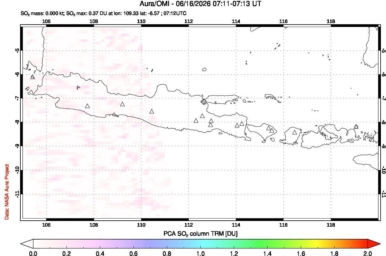 A sulfur dioxide image over Java, Indonesia on Jun 16, 2026.