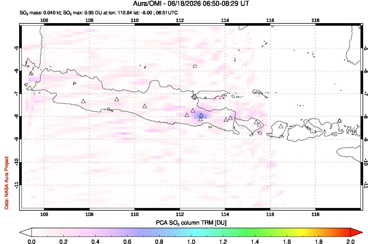A sulfur dioxide image over Java, Indonesia on Jun 18, 2026.