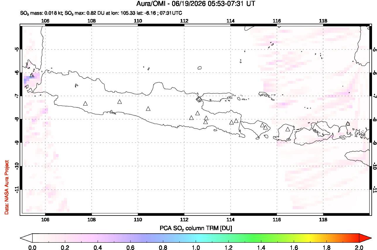 A sulfur dioxide image over Java, Indonesia on Jun 19, 2026.