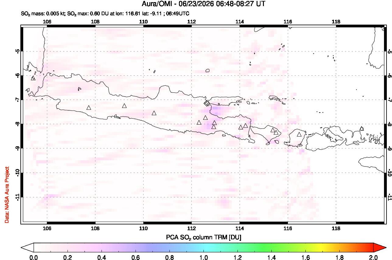 A sulfur dioxide image over Java, Indonesia on Jun 23, 2026.