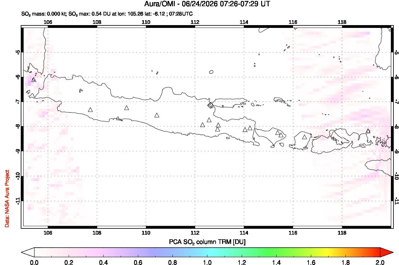 A sulfur dioxide image over Java, Indonesia on Jun 24, 2026.