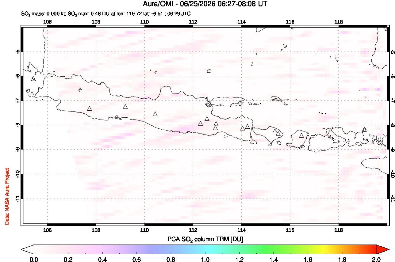 A sulfur dioxide image over Java, Indonesia on Jun 25, 2026.