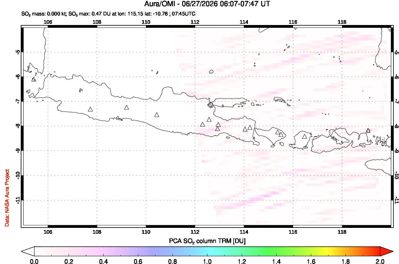 A sulfur dioxide image over Java, Indonesia on Jun 27, 2026.