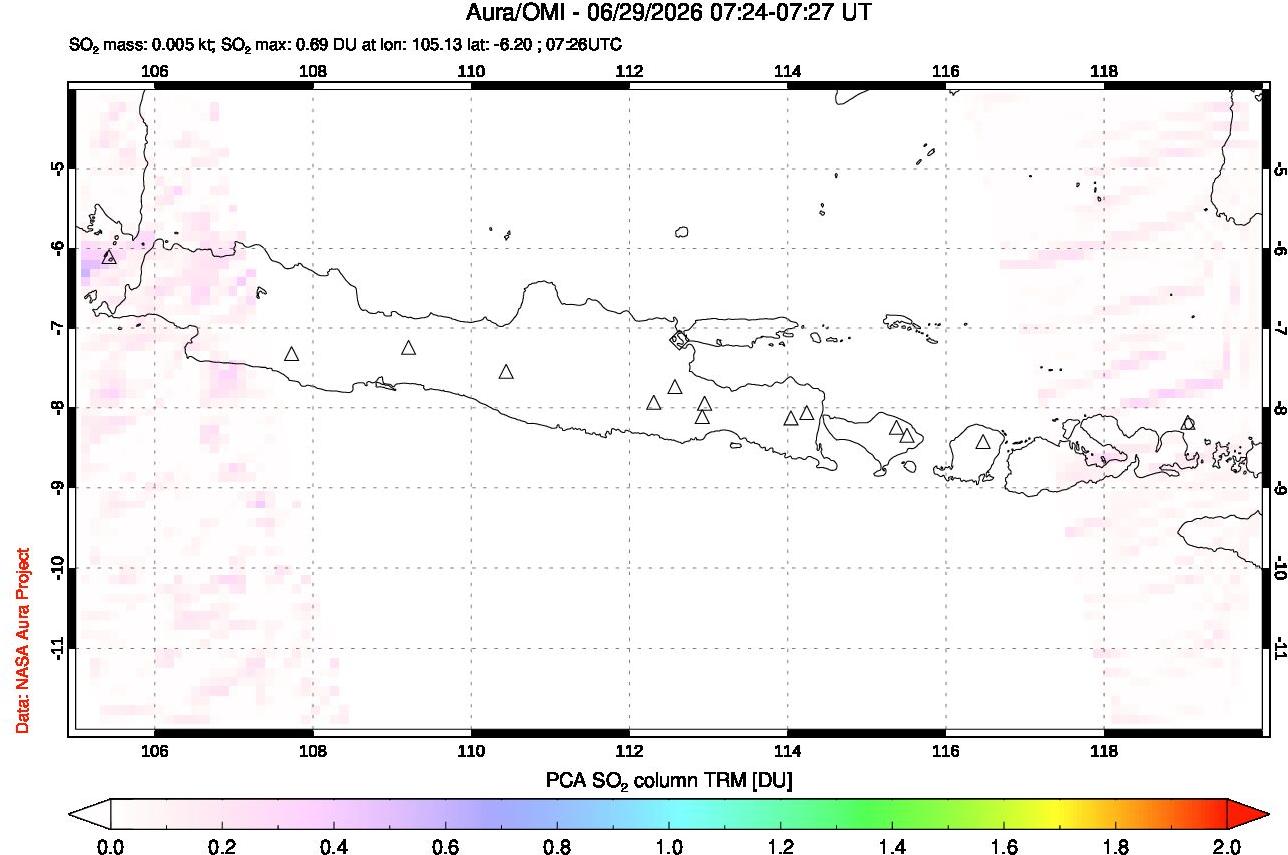 A sulfur dioxide image over Java, Indonesia on Jun 29, 2026.