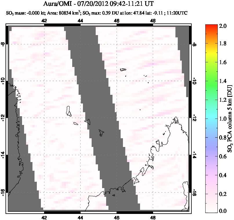 A sulfur dioxide image over Comoro Islands on Jul 20, 2012.