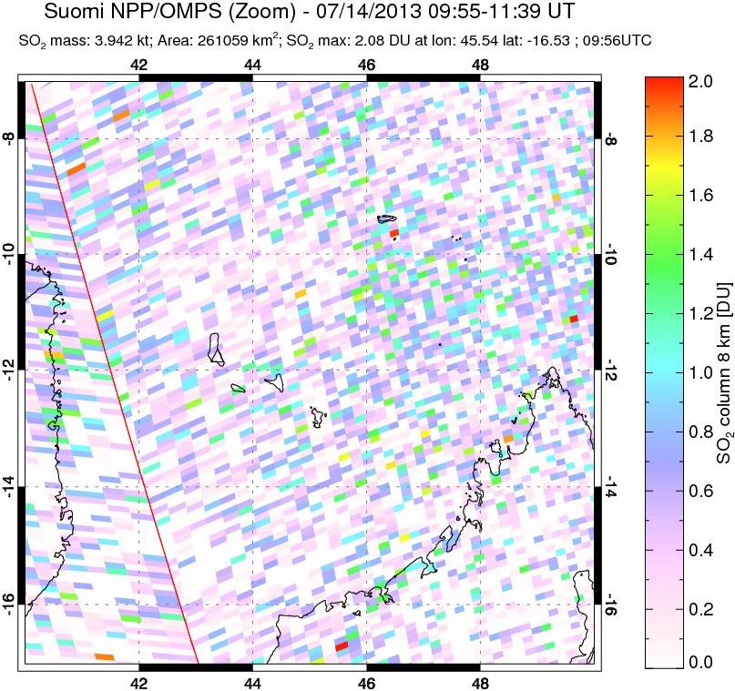 A sulfur dioxide image over Comoro Islands on Jul 14, 2013.