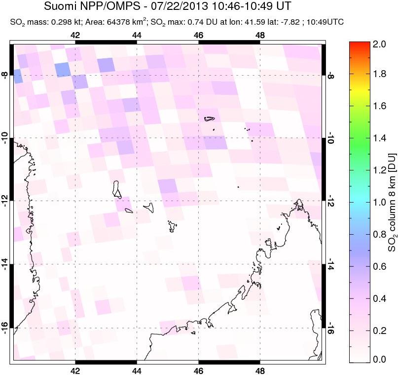 A sulfur dioxide image over Comoro Islands on Jul 22, 2013.