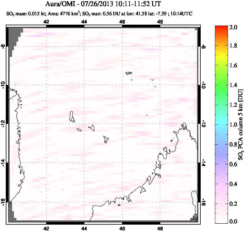 A sulfur dioxide image over Comoro Islands on Jul 26, 2013.