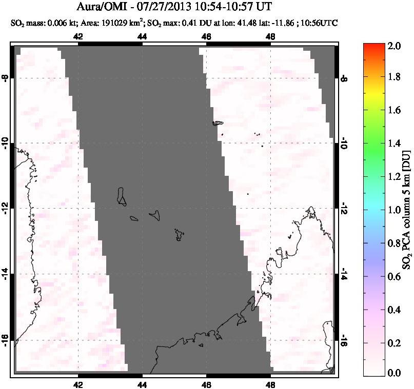 A sulfur dioxide image over Comoro Islands on Jul 27, 2013.