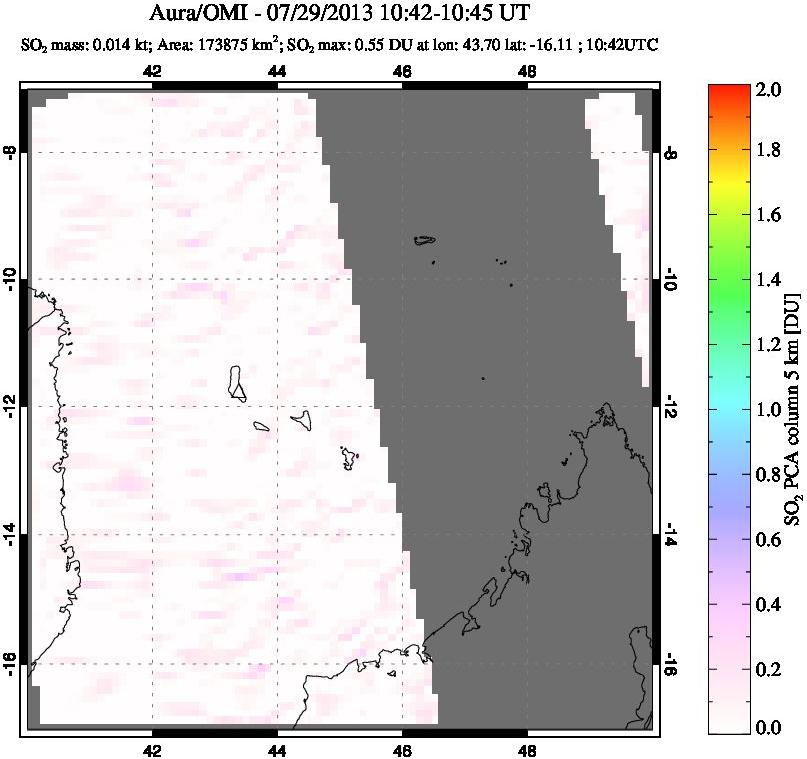 A sulfur dioxide image over Comoro Islands on Jul 29, 2013.