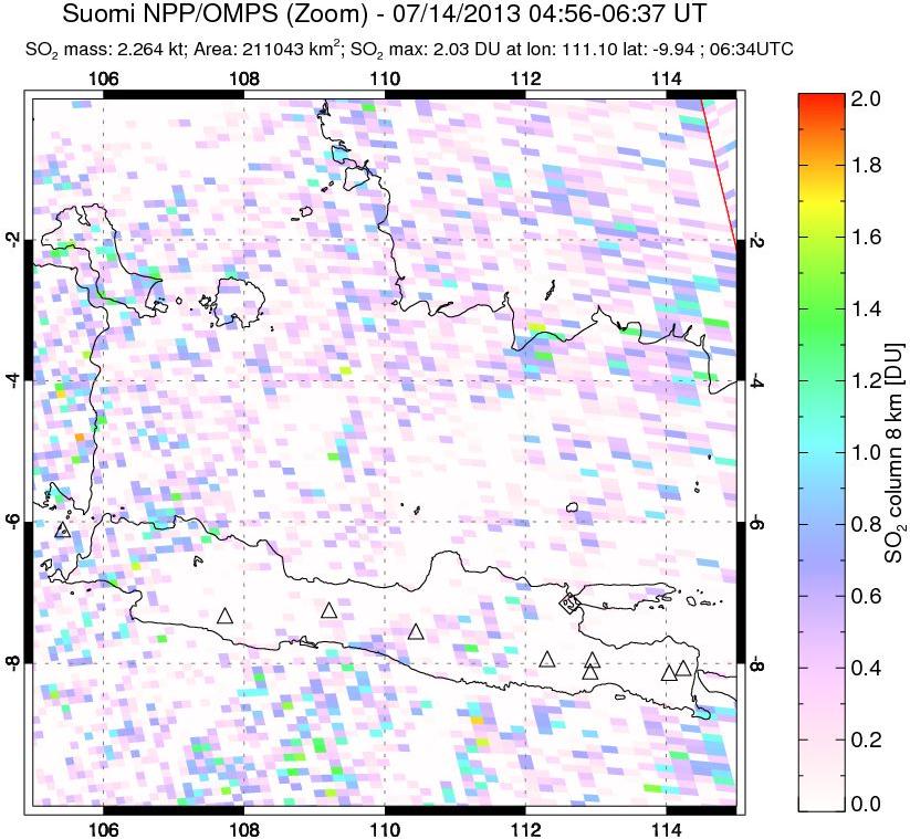 A sulfur dioxide image over Java, Indonesia on Jul 14, 2013.