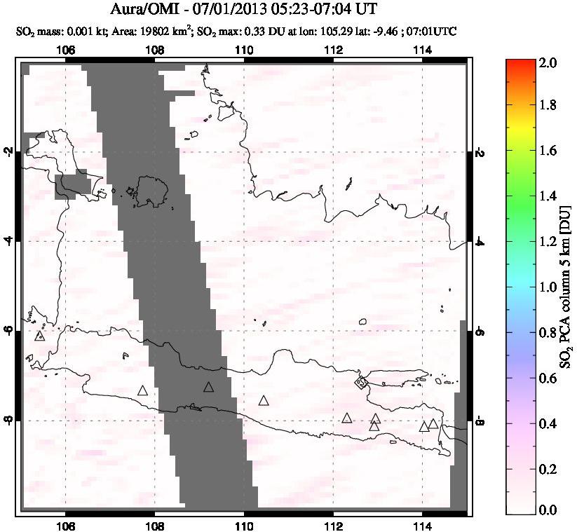 A sulfur dioxide image over Java, Indonesia on Jul 01, 2013.