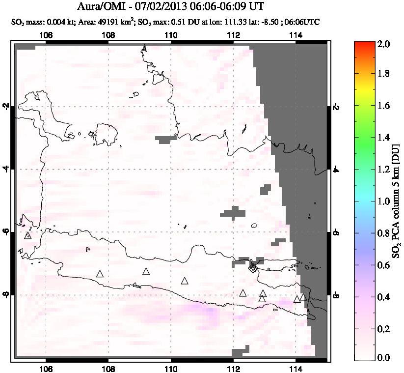 A sulfur dioxide image over Java, Indonesia on Jul 02, 2013.