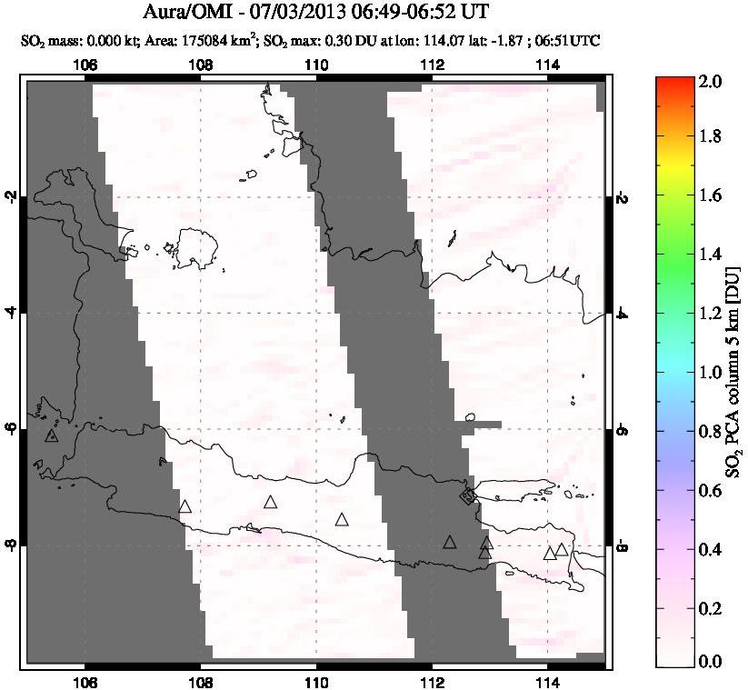 A sulfur dioxide image over Java, Indonesia on Jul 03, 2013.