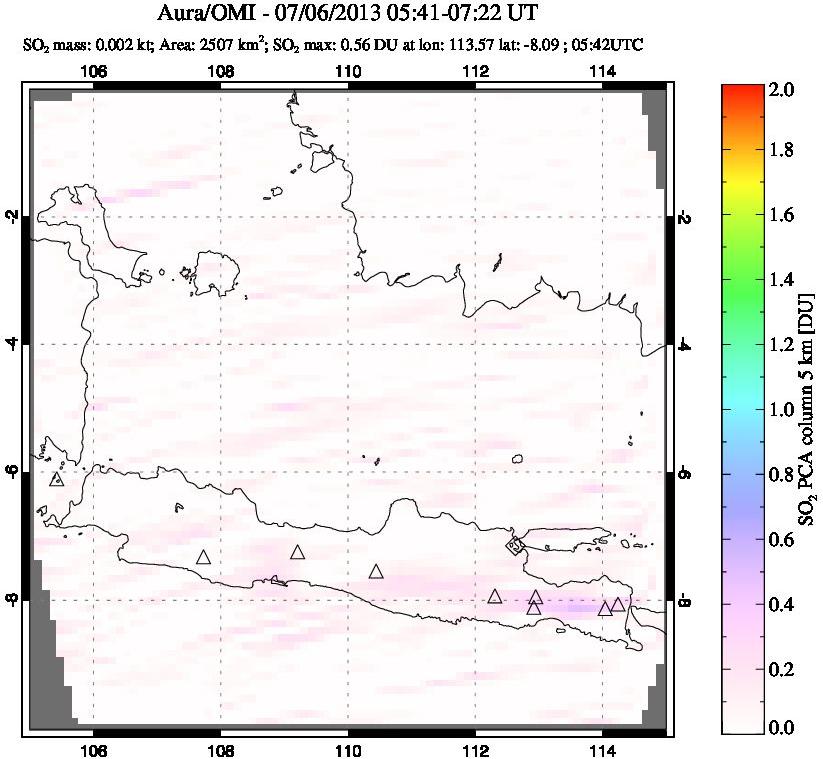 A sulfur dioxide image over Java, Indonesia on Jul 06, 2013.