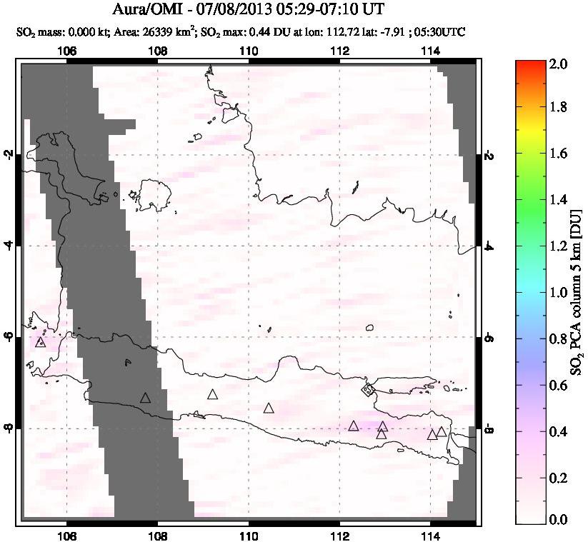 A sulfur dioxide image over Java, Indonesia on Jul 08, 2013.