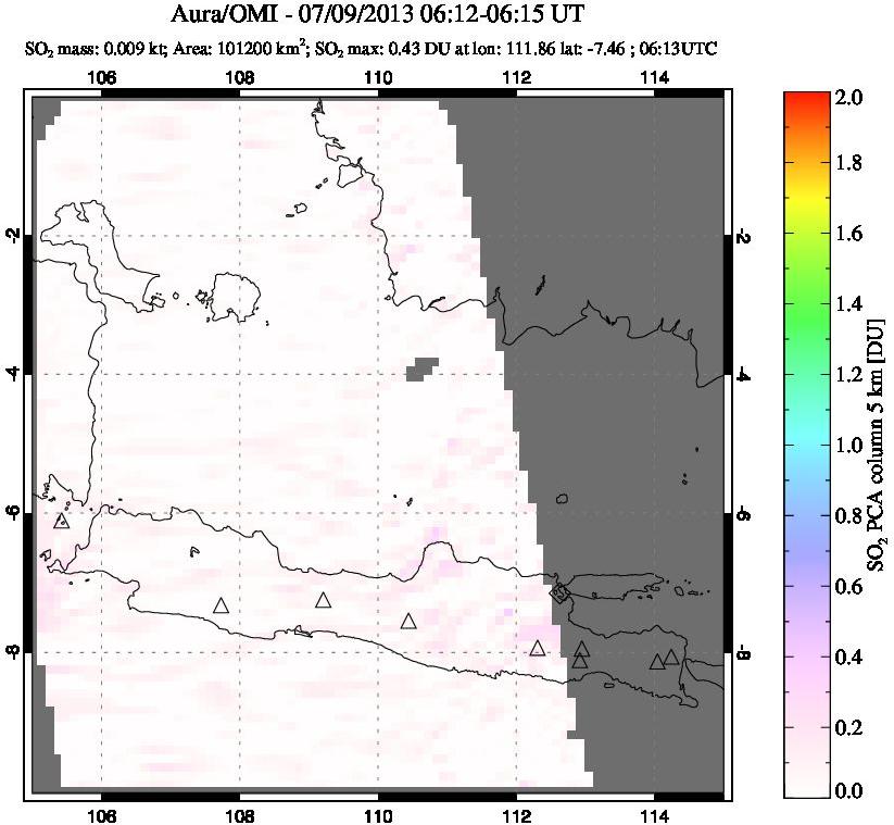 A sulfur dioxide image over Java, Indonesia on Jul 09, 2013.